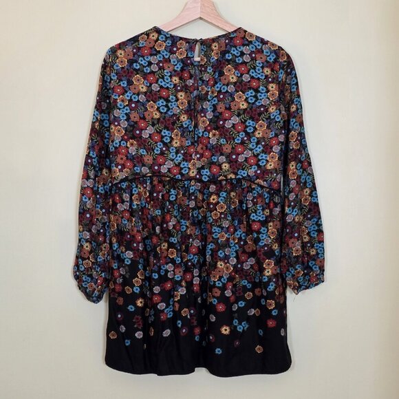 Zara Trafaluc Tunic Women M Black Floral LS Whimsigoth Boho Empire Waist Flowy - Picture 15 of 15